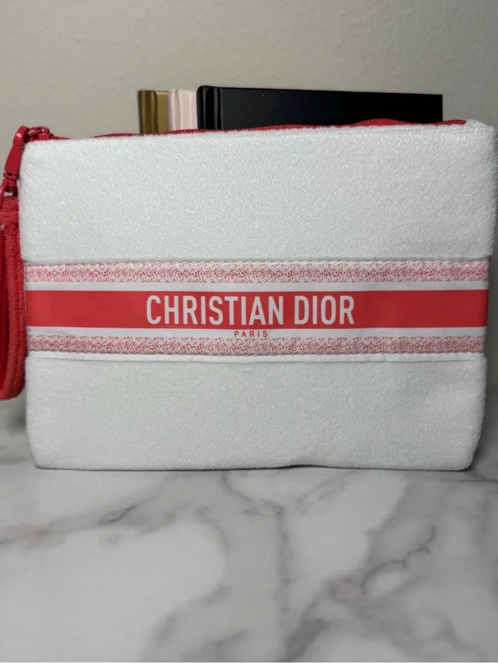 Dior White & Coral Cosmetic Pouch
